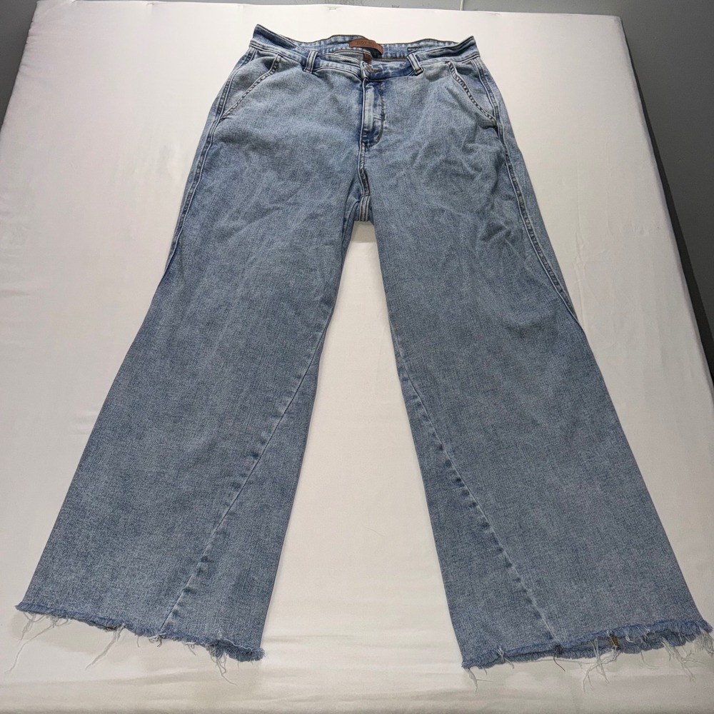 Judy Blue Retro Wide Leg Jeans Womens 16W Blue High Rise Raw Hem Stretch Denim
